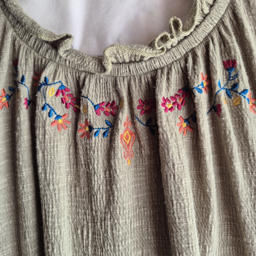 Embroidered Women's Blouse - Beige with Multicolor Accents